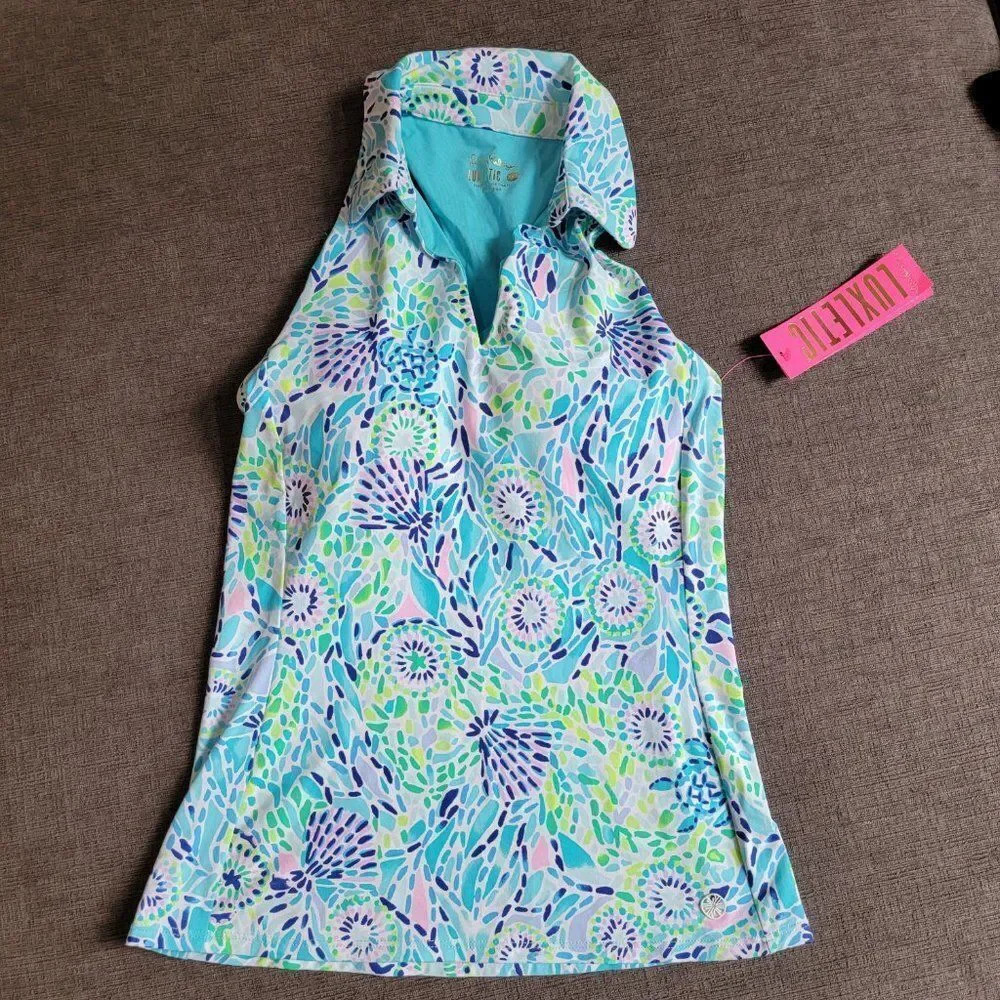 Lilly Pulitzer Luxletic Women's Blue Ibiza Sleeveless Collar Top Size Xxsmall